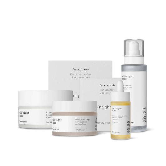 MID/NIGHT 00.00 rinkinys kasdienei veido odos priežiūrai